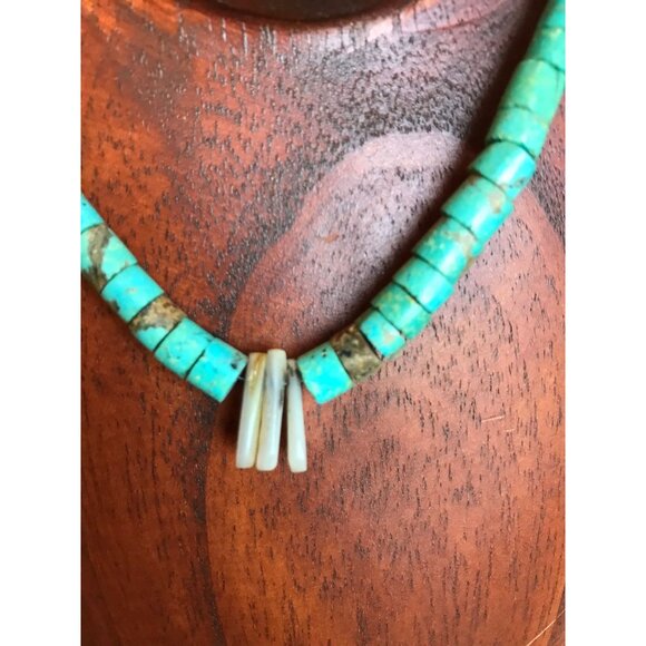 Vtg Necklace Graduated Disc Turquoise & Shell With Mother Of Pearl Discs - Picture 2 of 10